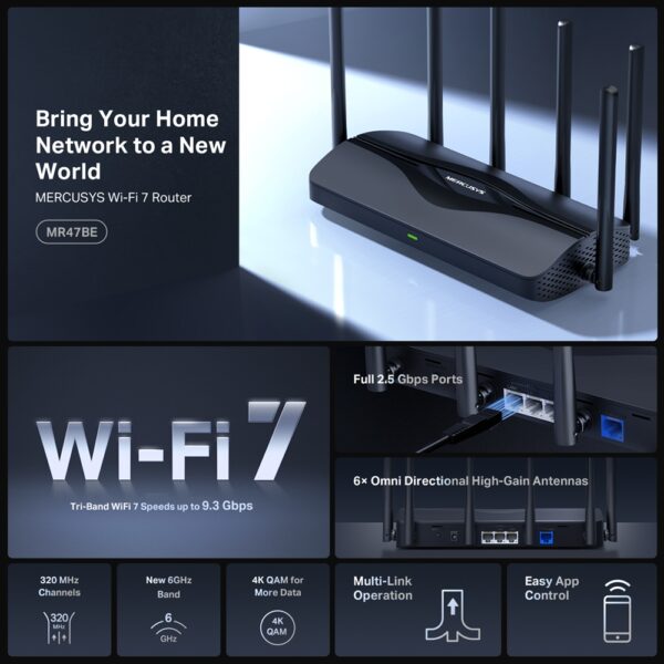 Mercusys BE9300 Tri-Band Wi-Fi 7 Router (MR47BE) - Image 2