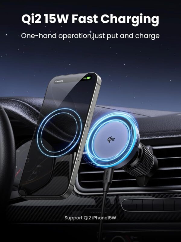 UGreen Magnetic Car Phone Holder with Qi2 15W Wireless Charging. - Image 10