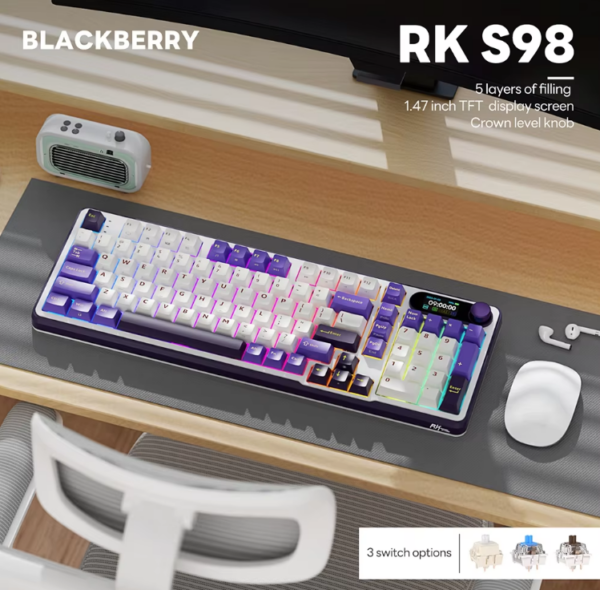 RK Royal Kludge S98 Wireless Keyboard with USB Hub & Display