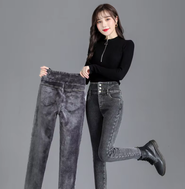 Women Thermal Fleece High-Waist Skinny Jeans - Image 6