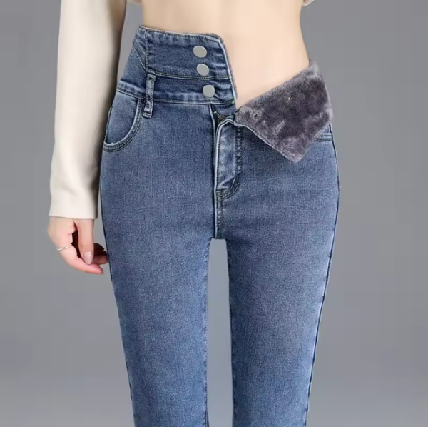 Women Thermal Fleece High-Waist Skinny Jeans - Image 7