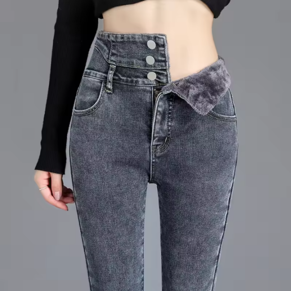 Women Thermal Fleece High-Waist Skinny Jeans