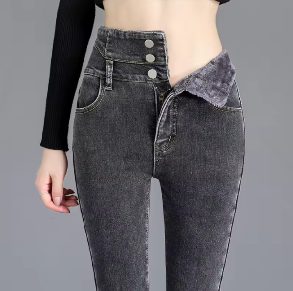 Women Thermal Fleece High-Waist Skinny Jeans - Image 9