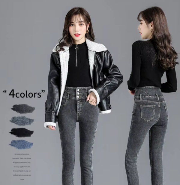 Women Thermal Fleece High-Waist Skinny Jeans - Image 2