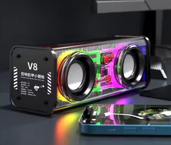 V8 Transparent Bluetooth Wireless Super Bass Speaker with RGB