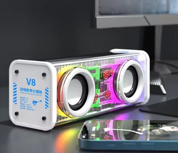 V8 Transparent Bluetooth Wireless Super Bass Speaker with RGB - Image 2